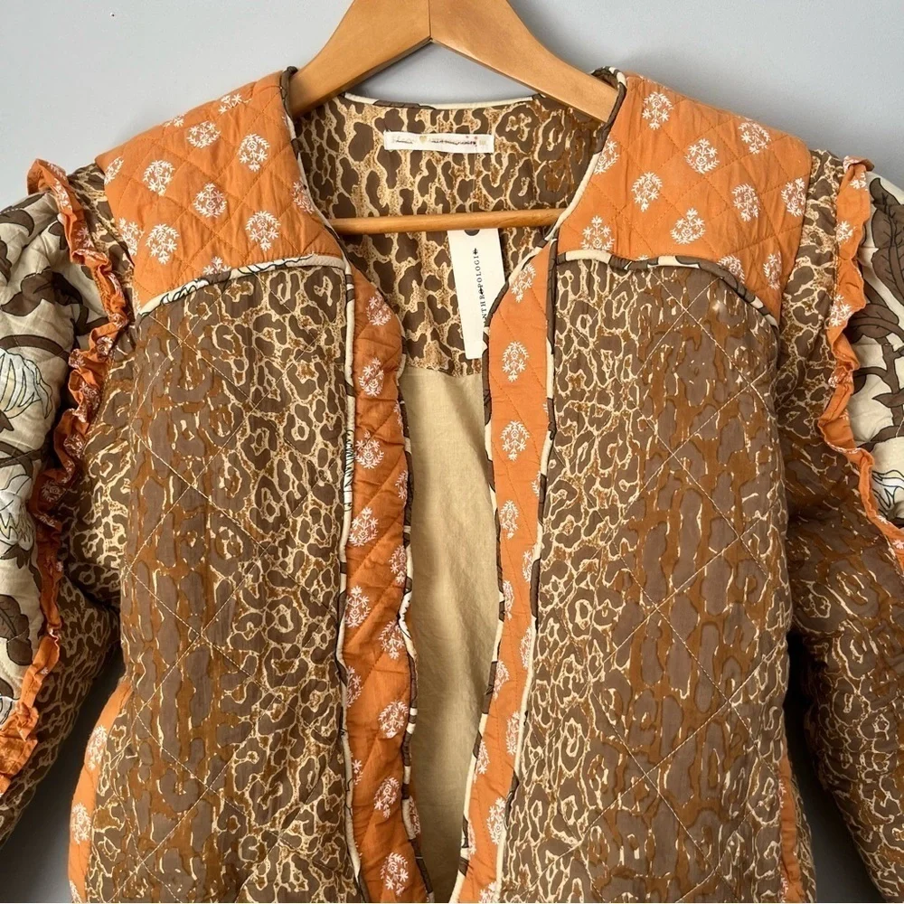 Anthropologie X Llani Quilted Brown & Orange Motif Printed Jacket Size M/L NWT - Picture 3 of 16
